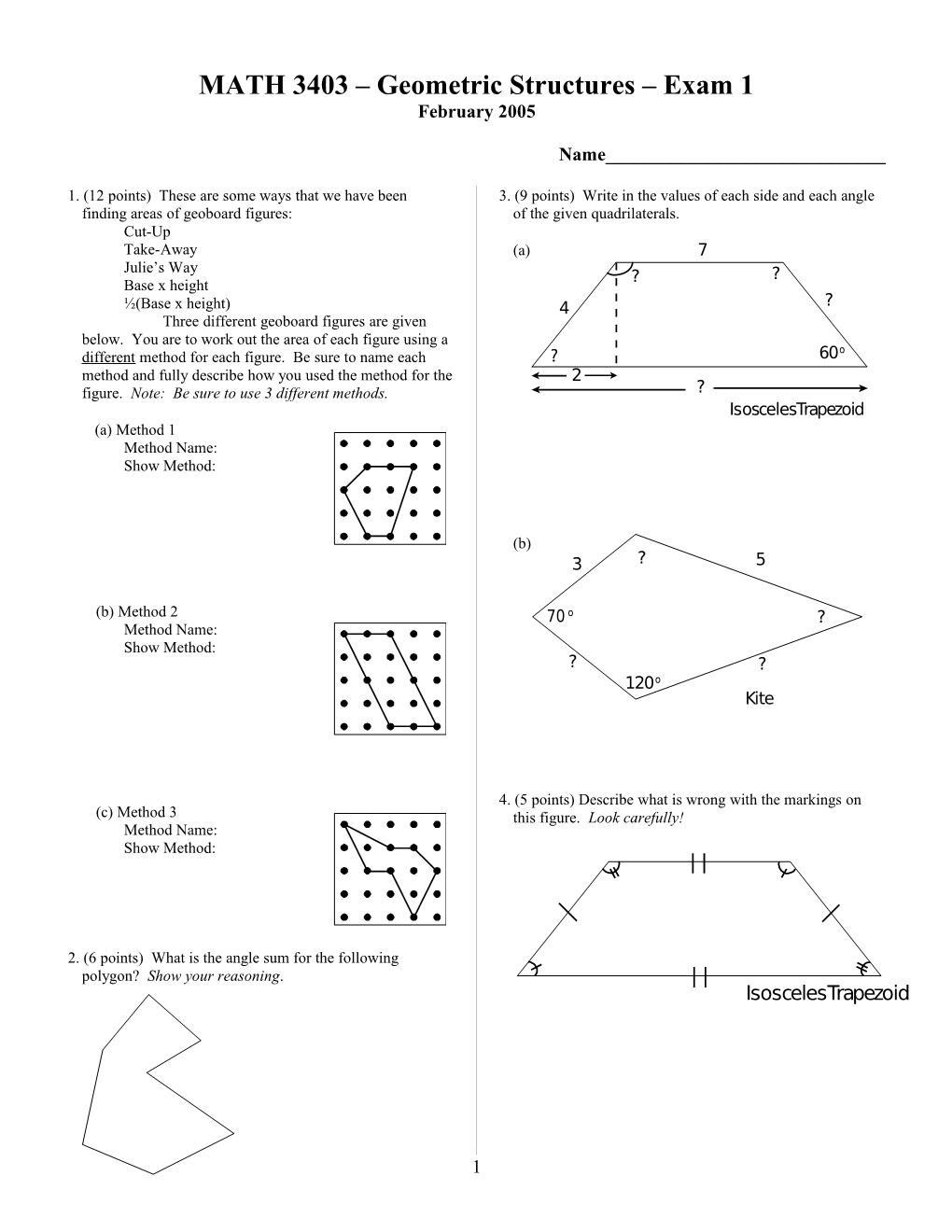 MATH 3403 Geometric Structures Exam 1
