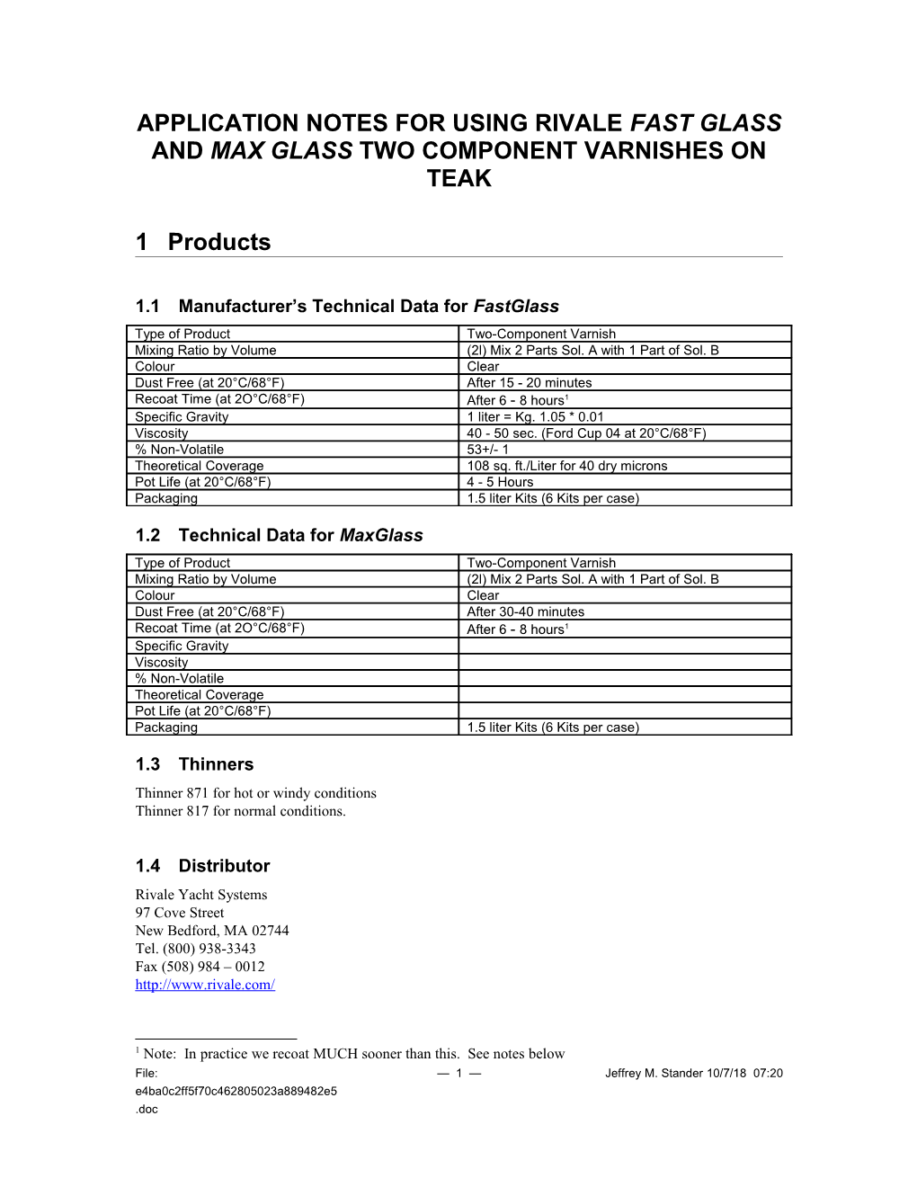 Application Notes for Using Rivale Fast Glass and Max Glass Two Component Varnishes on Teak