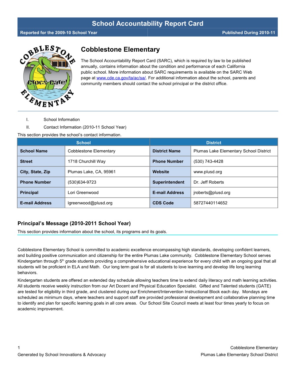 This Section Provides the School S Contact Information