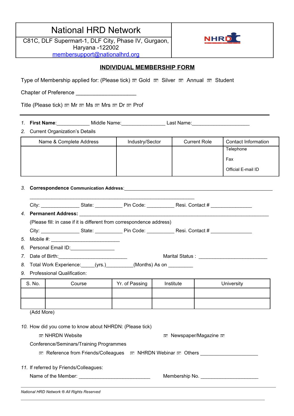 Individual Membership Form