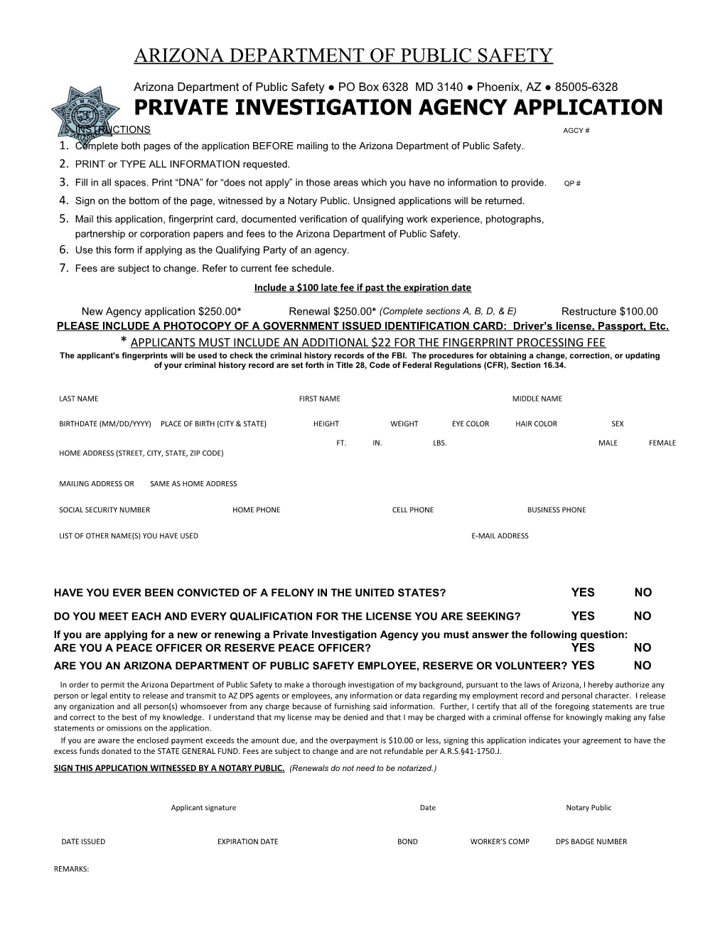 Private Investigation Agency Application