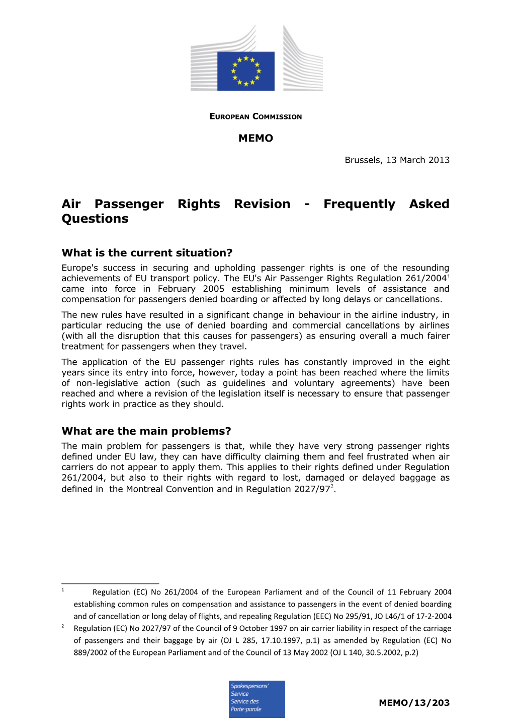 Air Passenger Rights Revision - Frequently Asked Questions