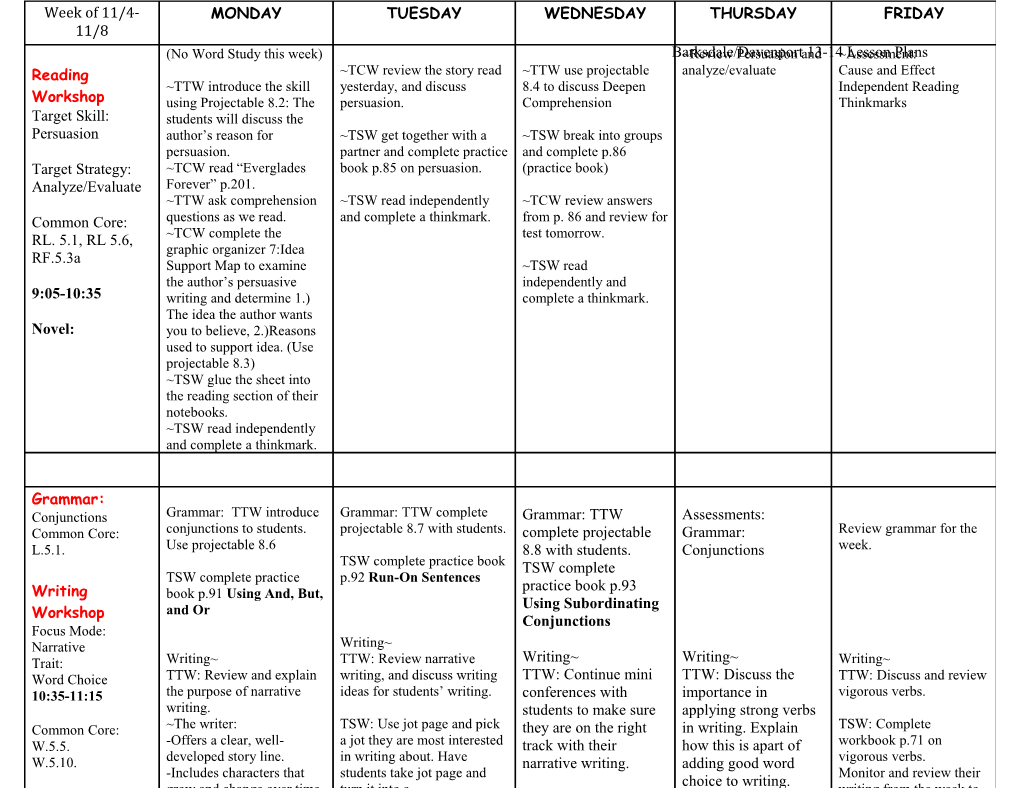 Barksdale/Davenport 13-14 Lesson Plans