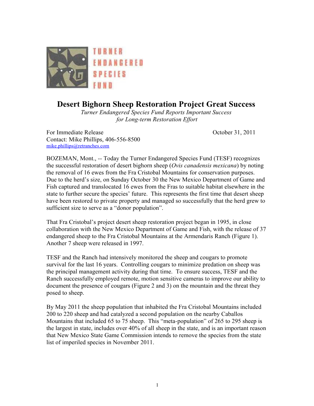 Desert Bighorn Sheep Restoration Project Great Success