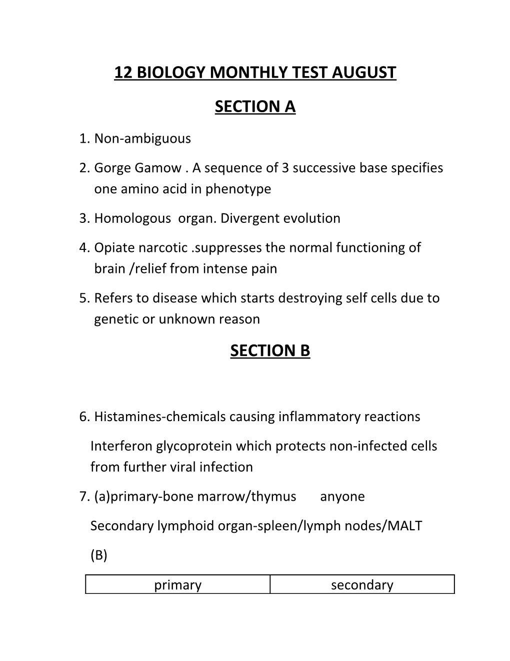 12 Biology Monthly Test August
