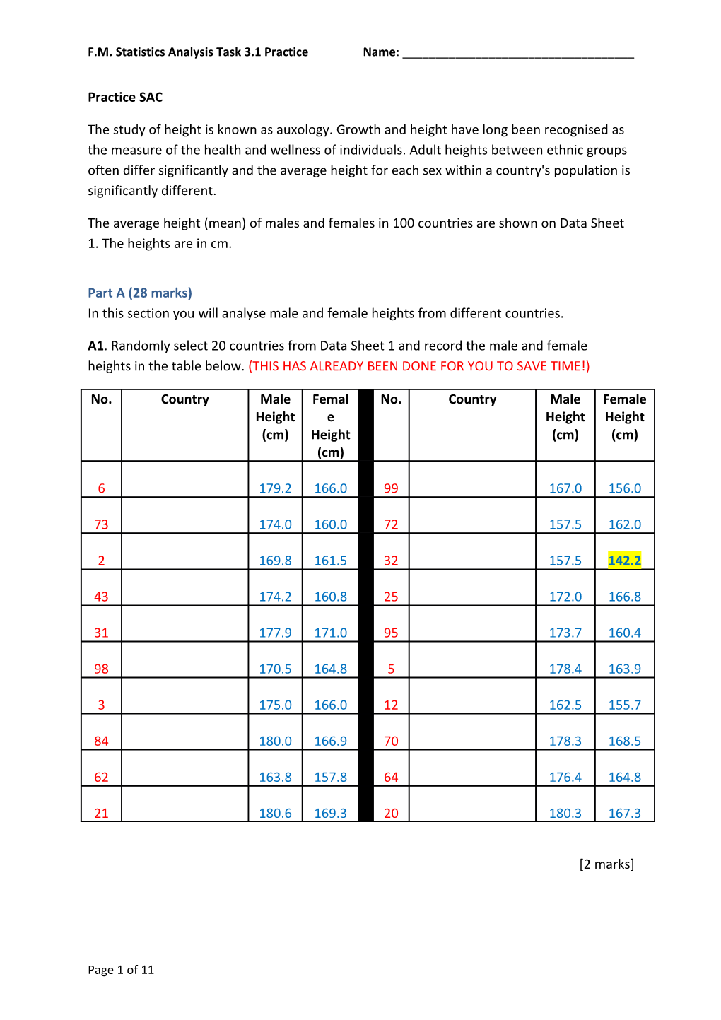 Statistics Analysis Assignment