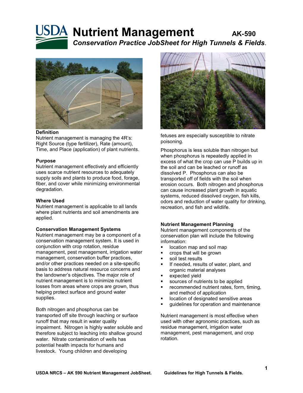 AK 590HT Nutrient Mgt Jobsheet for High Tunnels & Small Fields