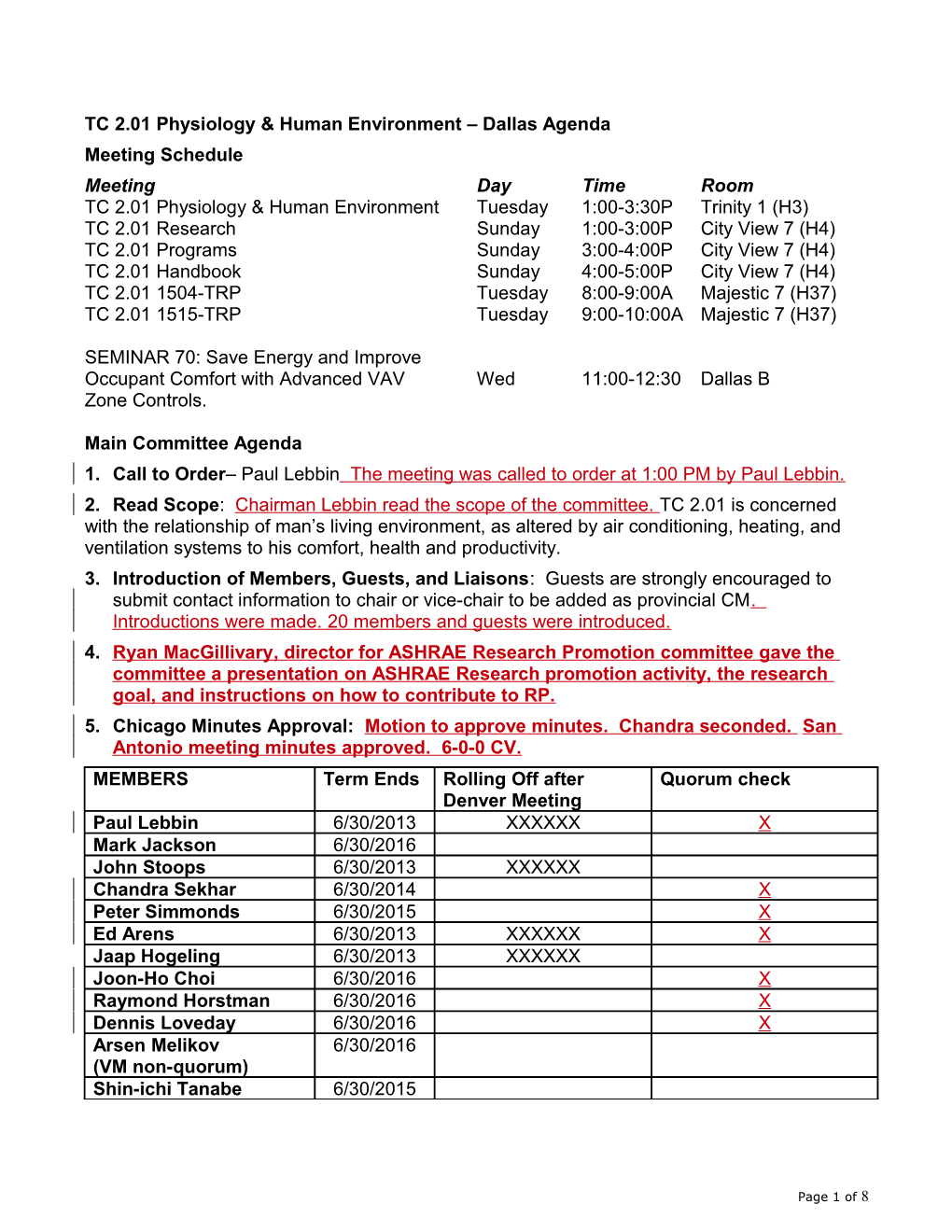 TC 2.01 Physiology & Human Environment Dallas Agenda