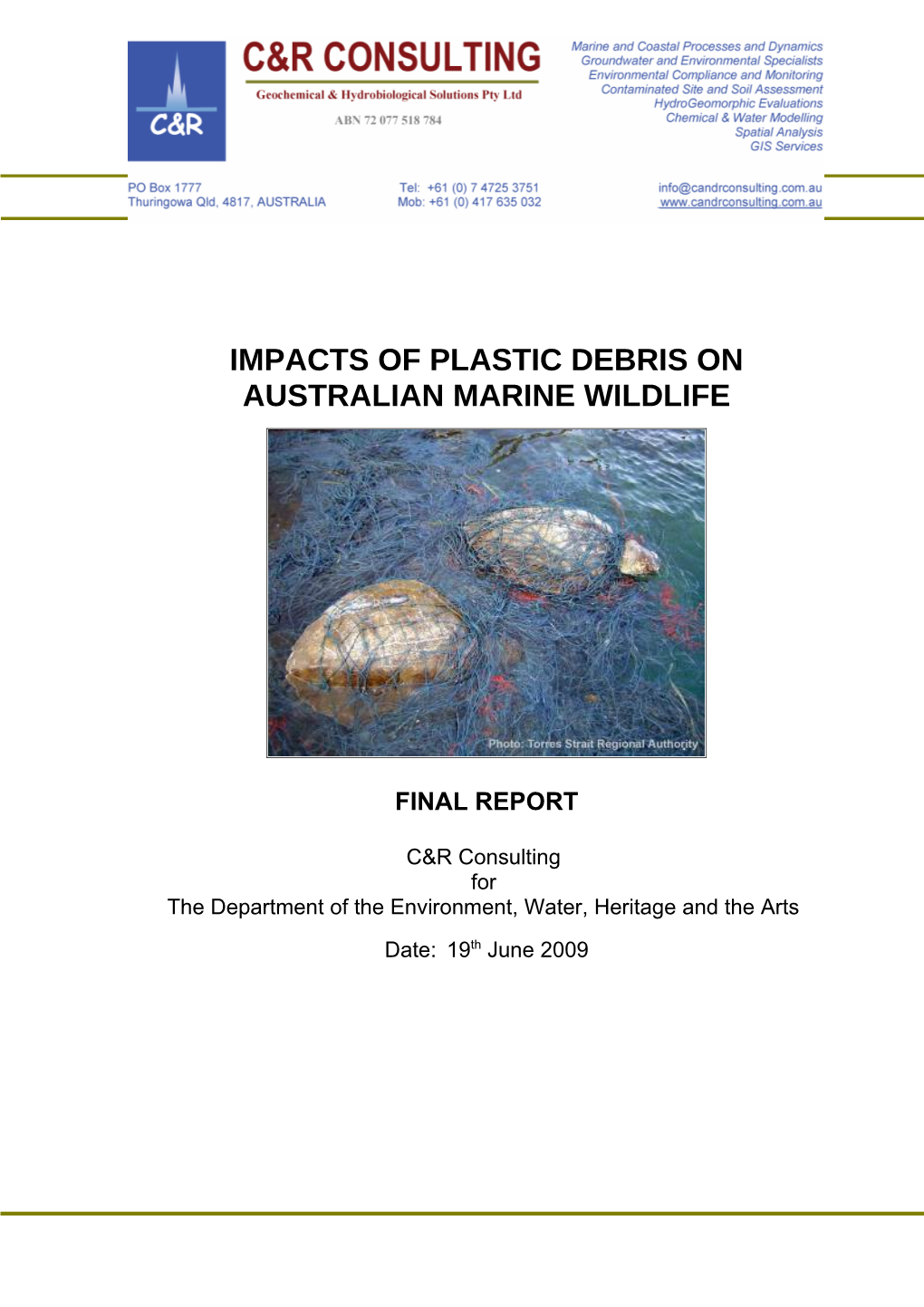Impacts of Plastic Debris on Australian Marine Wildlife