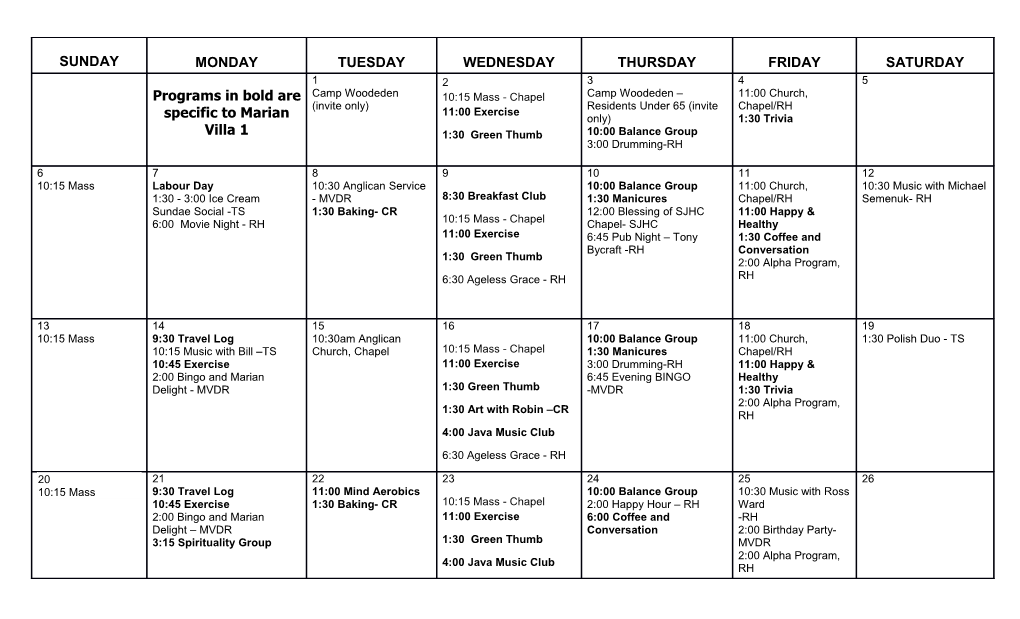 September 2015 Marian Villa 1 THERAPEUTIC PROGRAMS