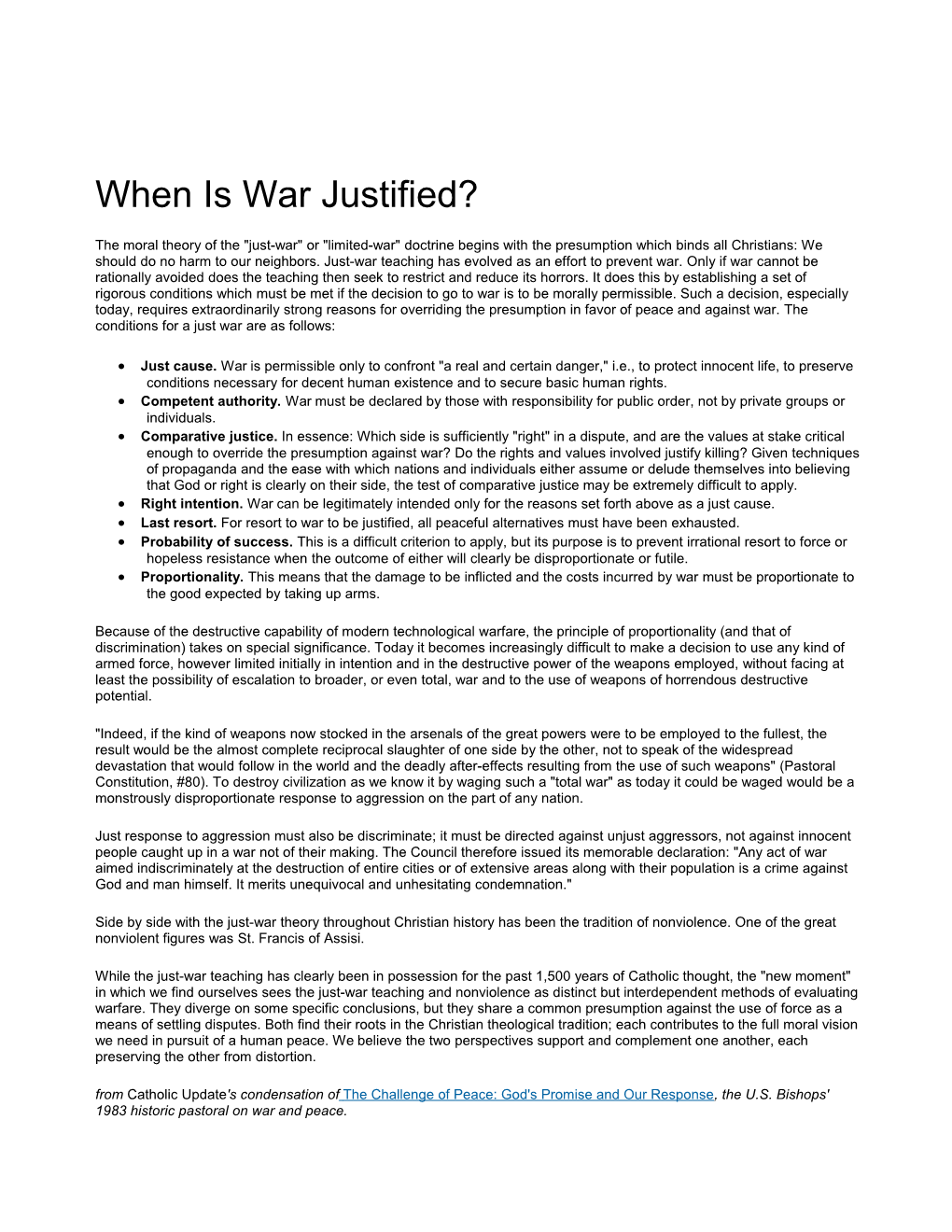 When Is War Justified