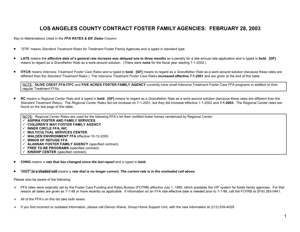 LA County Contract Foster Family Agencies: 02-28-03