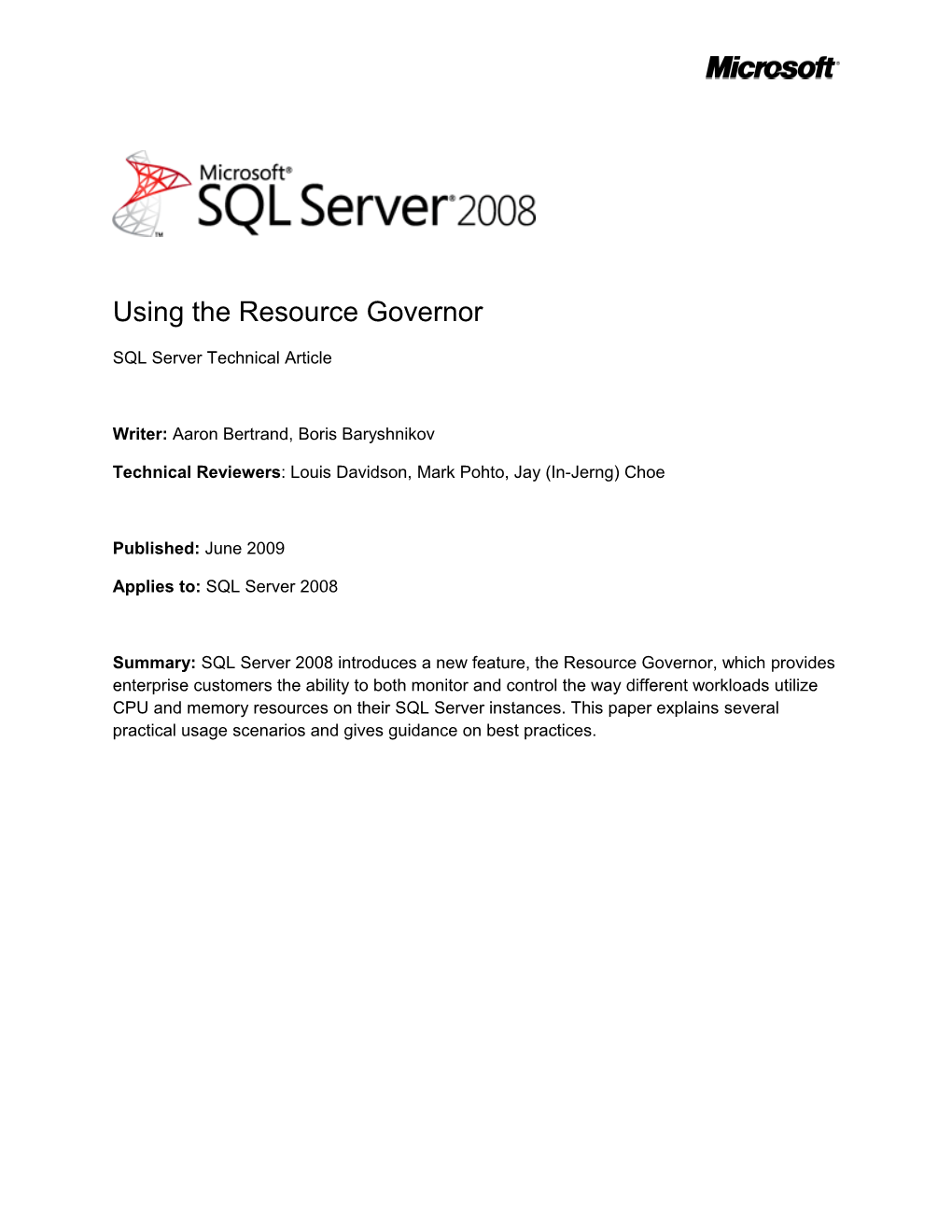 Using the Resource Governor