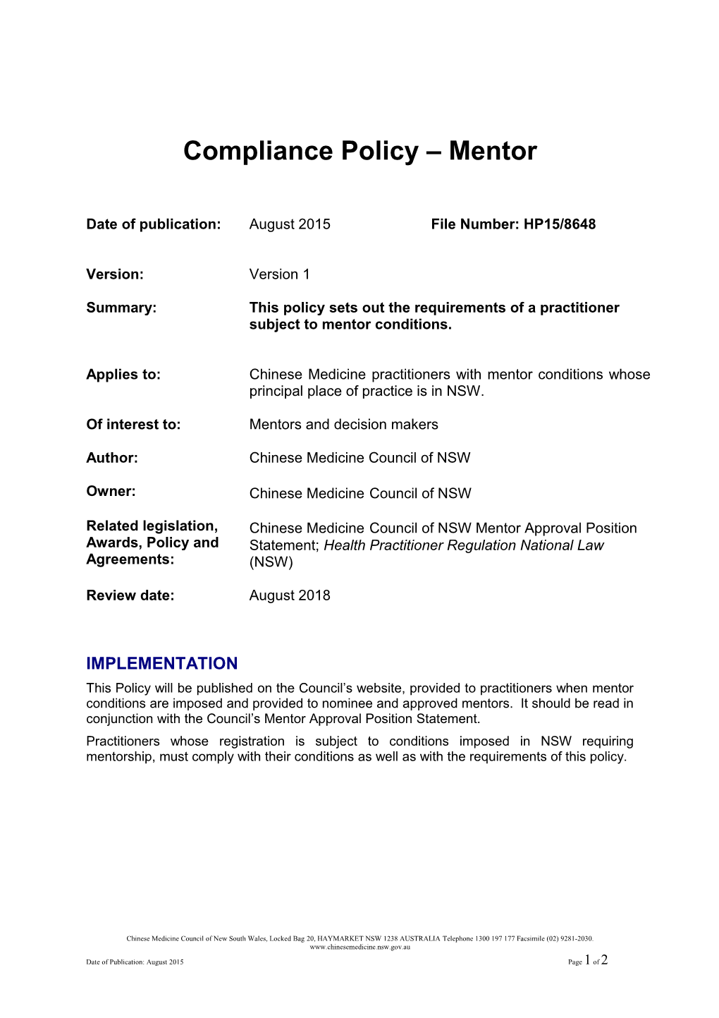 Compliance Policy Mentor