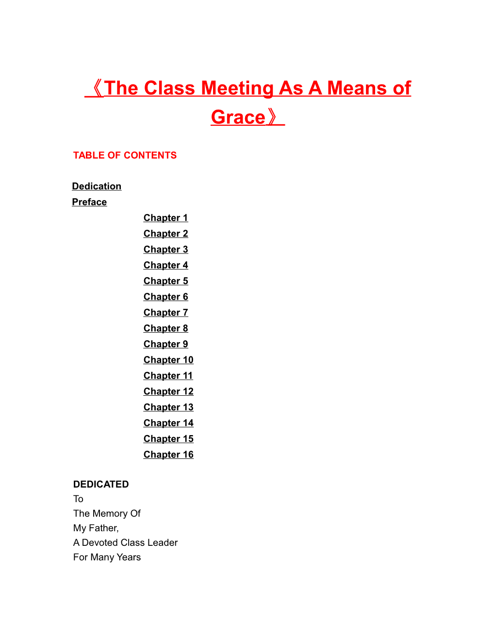 The Class Meeting As a Means of Grace