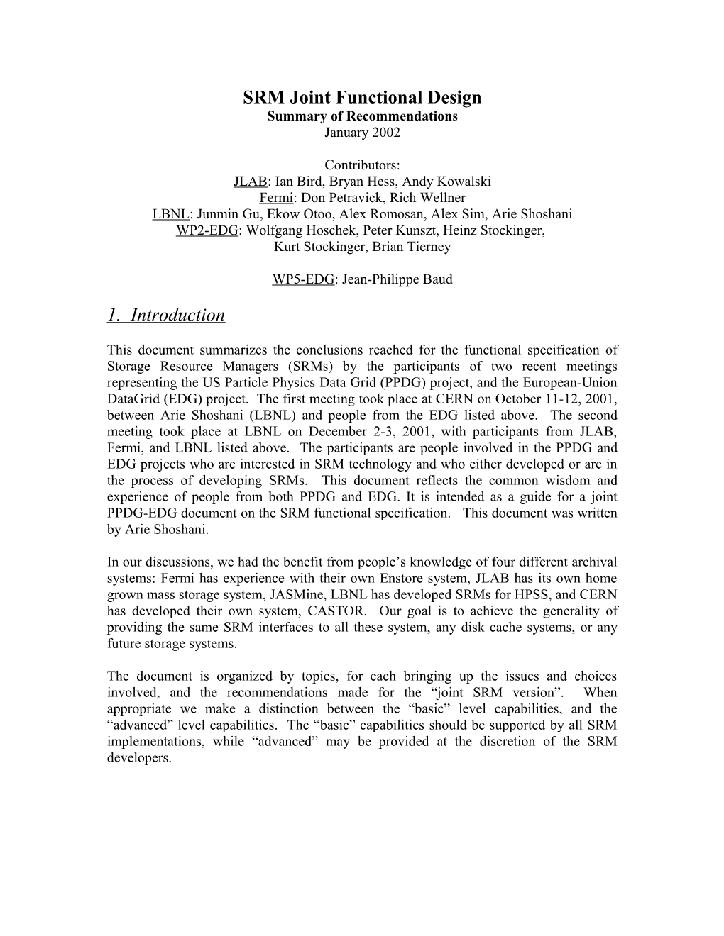 SRM Joint Functional Specification