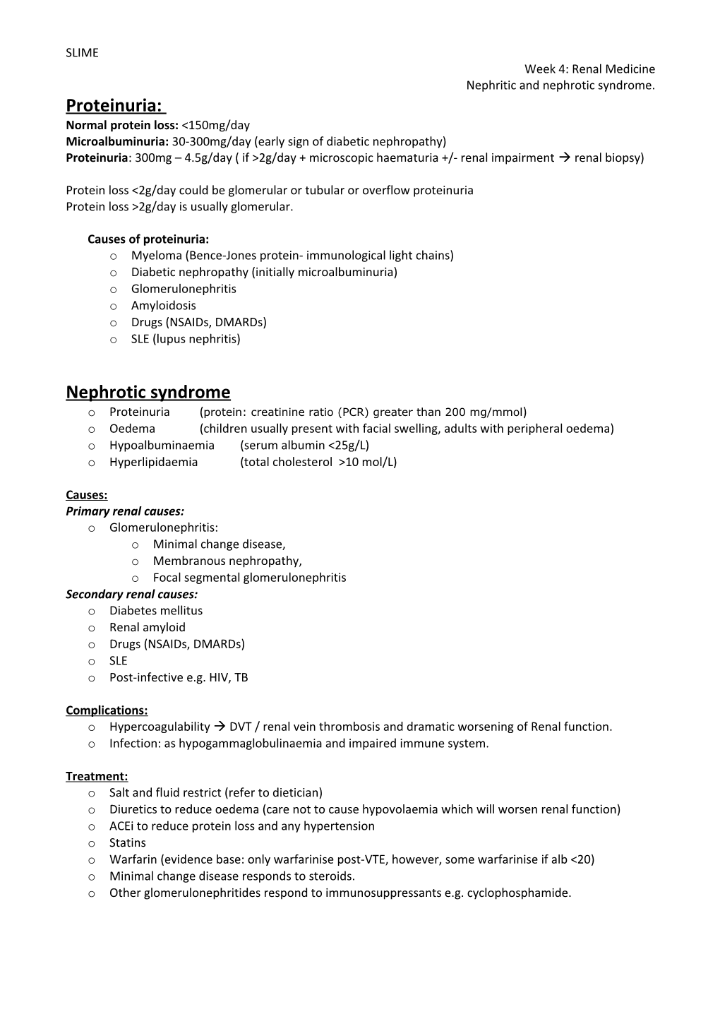 Nephritic and Nephrotic Syndrome