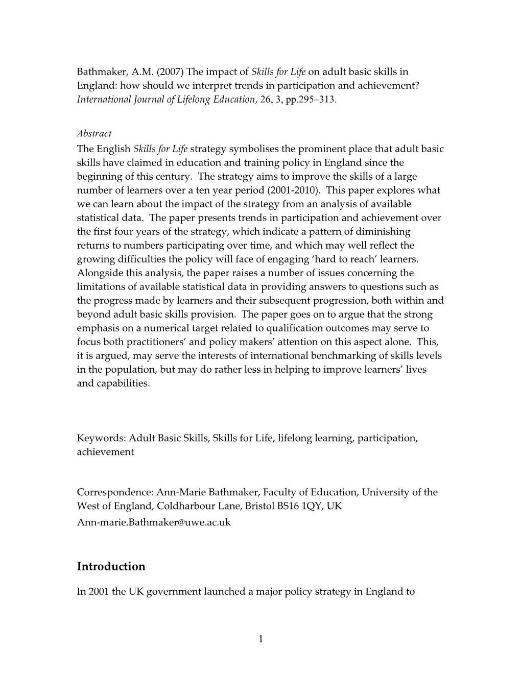 The Impact of Skills for Life on Adult Basic Skills in England: How Should We Interpret