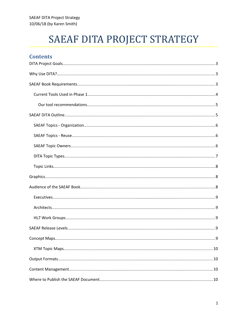 SAEAF DITA Project Strategy