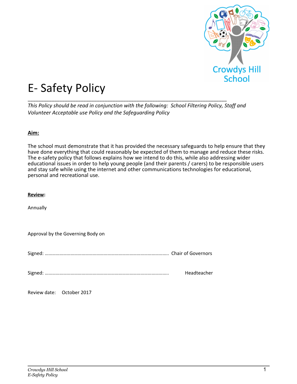 Crowdys Hill School E-Safety Policy Draft
