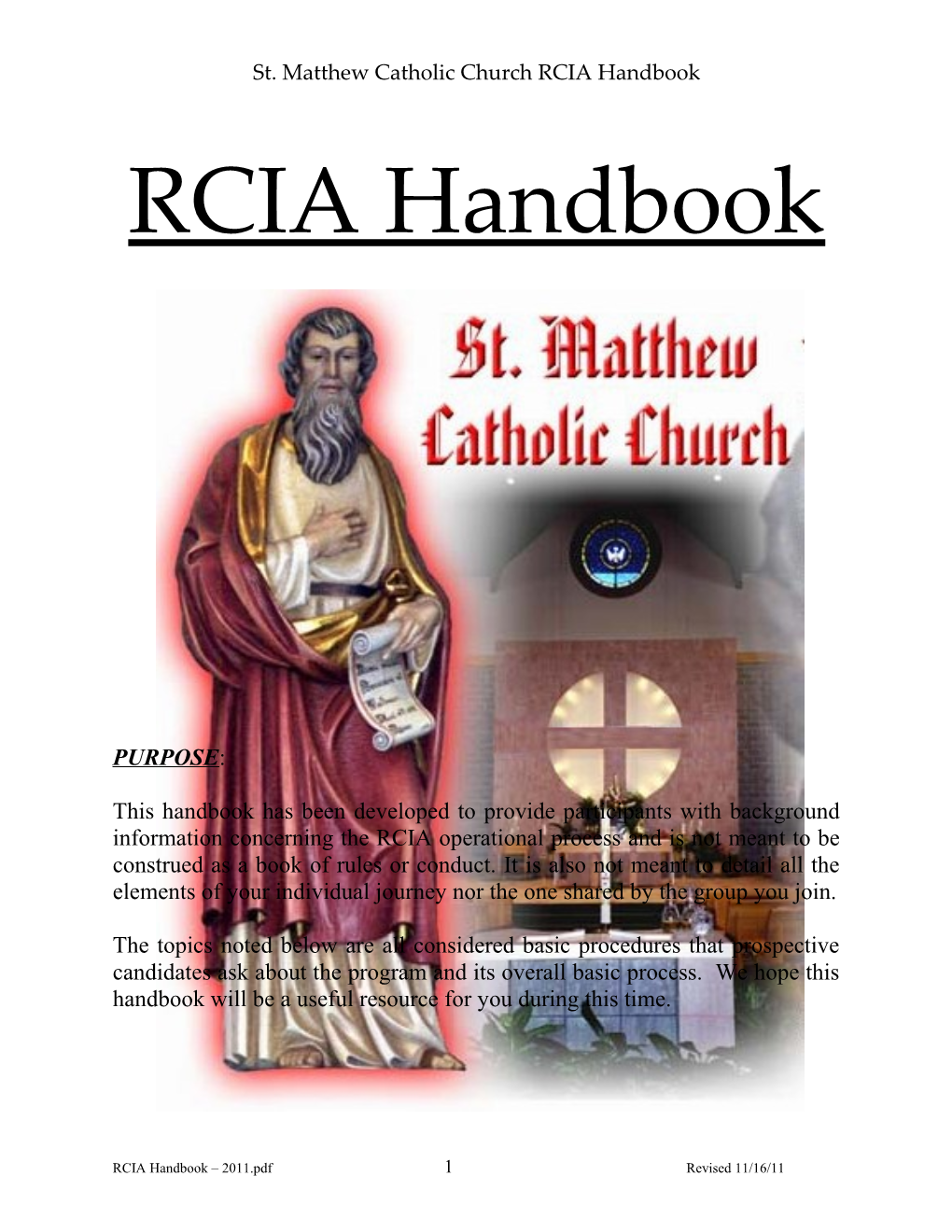 St. Matthew Catholic Church RCIA Handbook