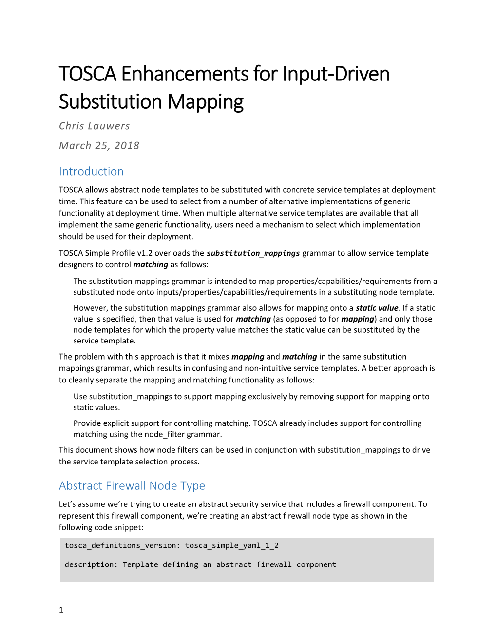 TOSCA Enhancements for Input-Drivensubstitution Mapping