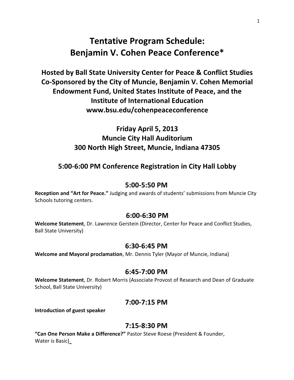 Benjamin V. Cohen Peace Conference*