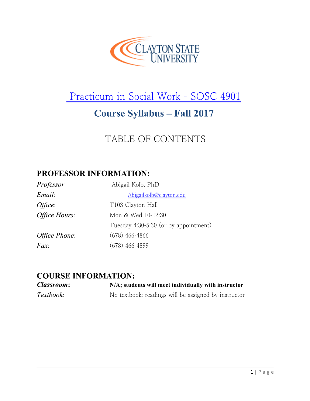 Course Syllabus Fall 2017