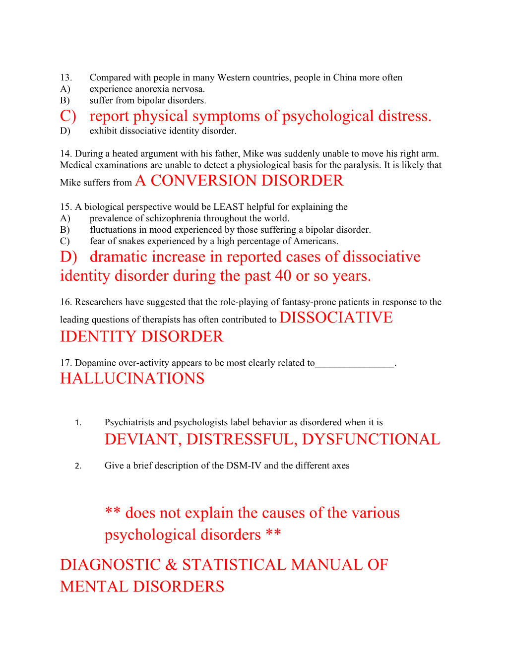 Unit 12 Abnormal Psychology Study Guide