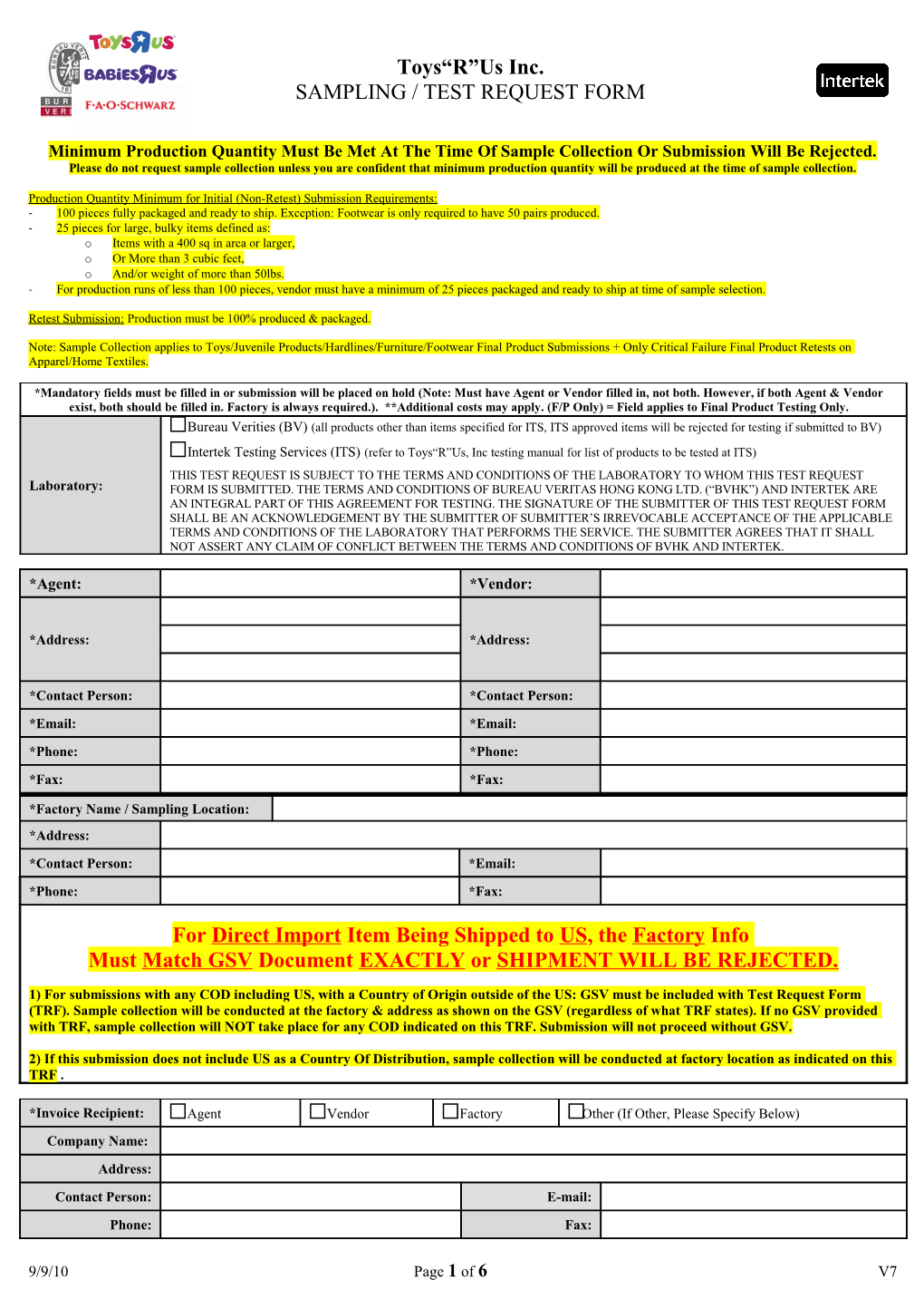 Minimum Production Quantity Must Be Met at the Time of Sample Collection Or Submission