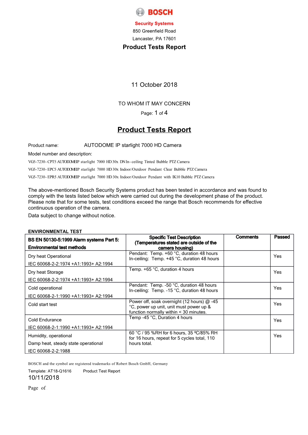 Product Test Report