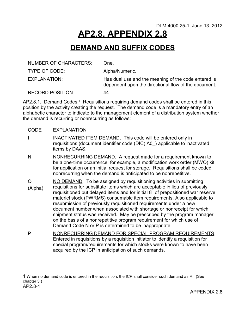 Appendix 2.8 - Demand and Suffix Codes