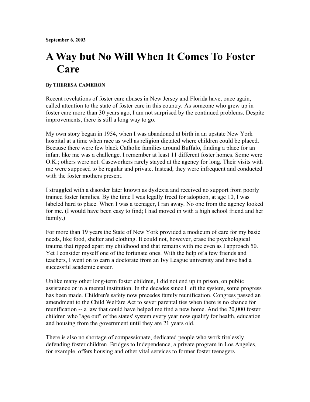 A Way but No Will When It Comes to Foster Care