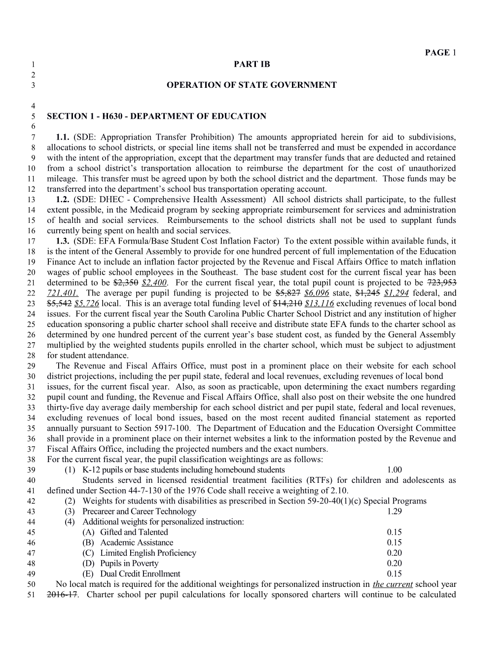 2017-2018 Bill H. 3720, Appropriations Bills Part IB, FY 2017-2018 - As Amended by The