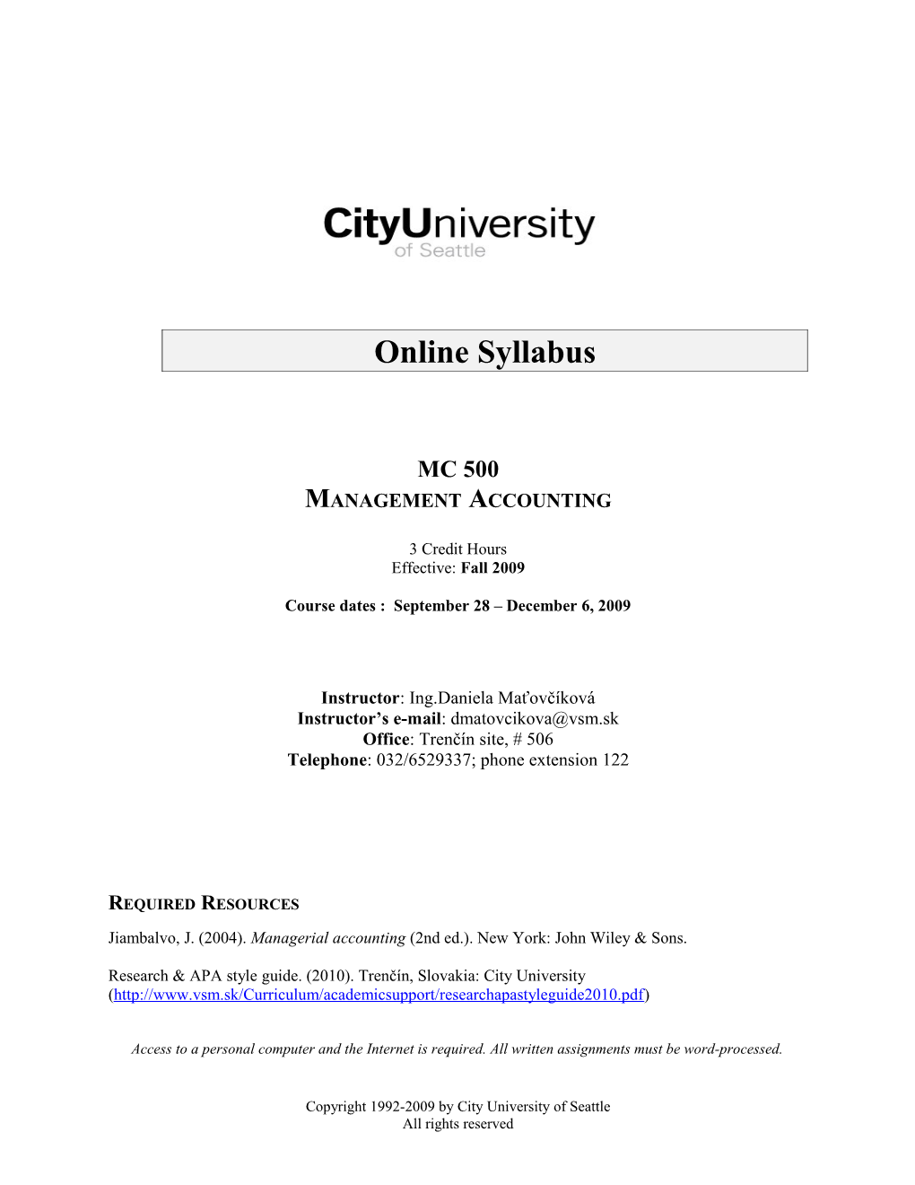 Online Syllabus