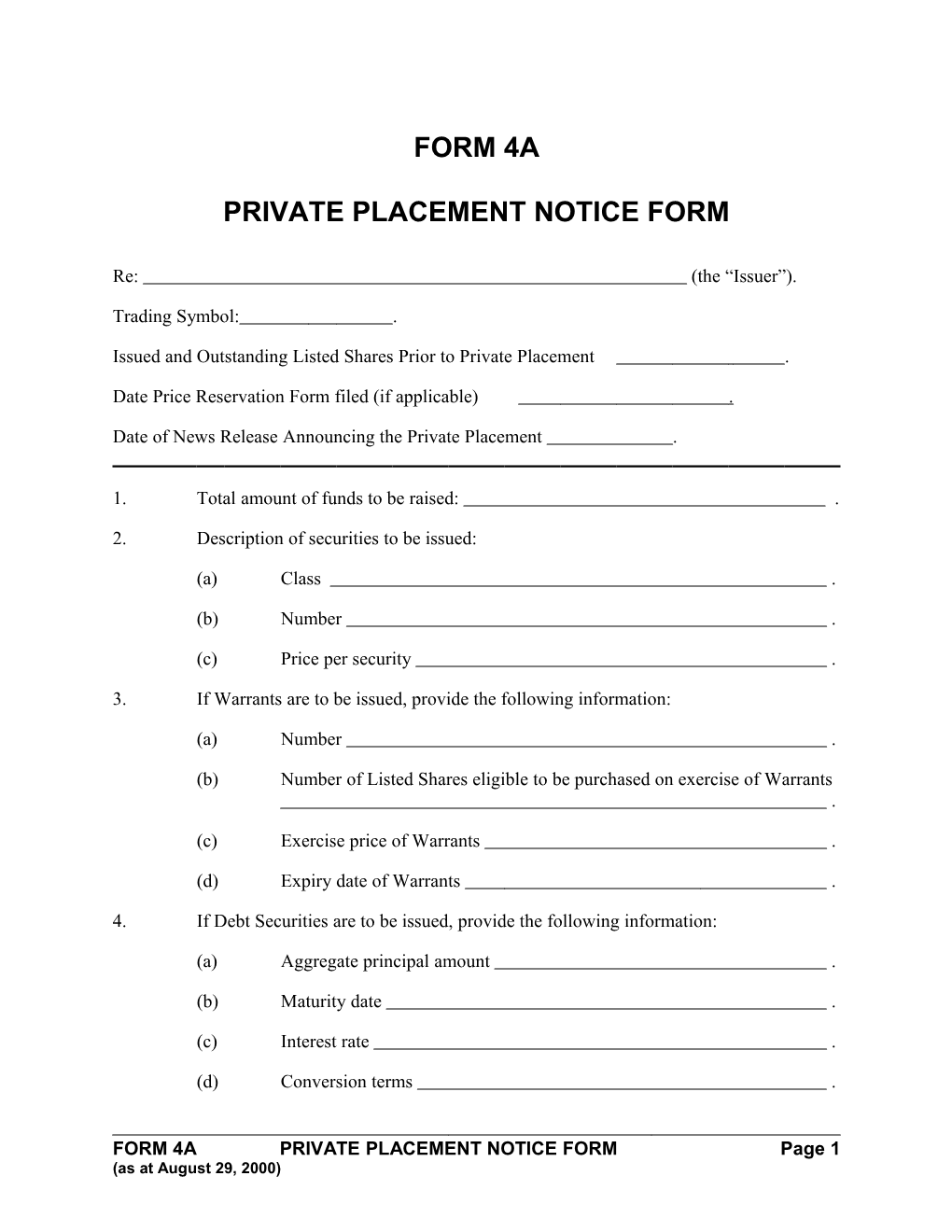 Private Placement Notice Form