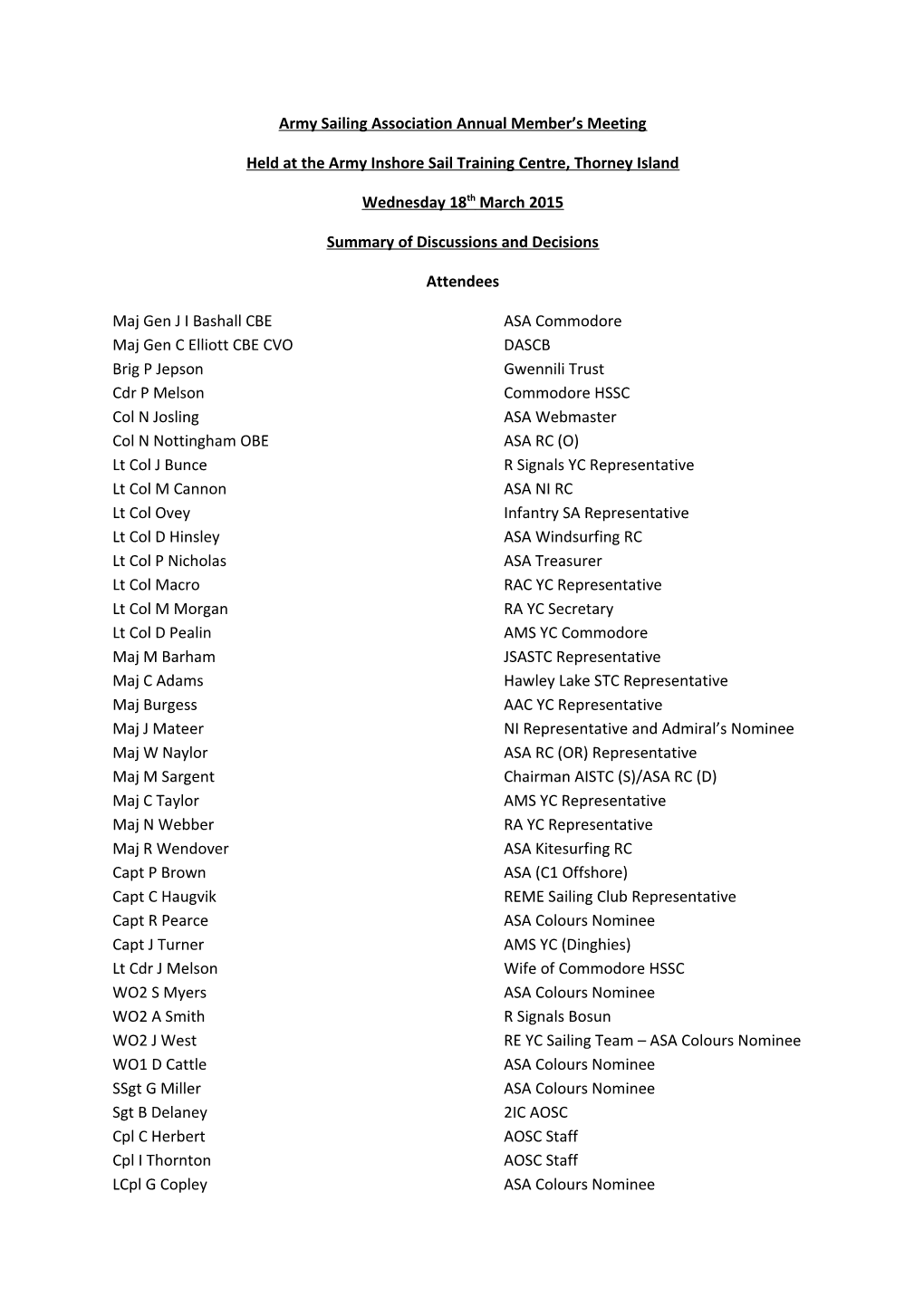 Army Sailing Association Annual Member S Meeting