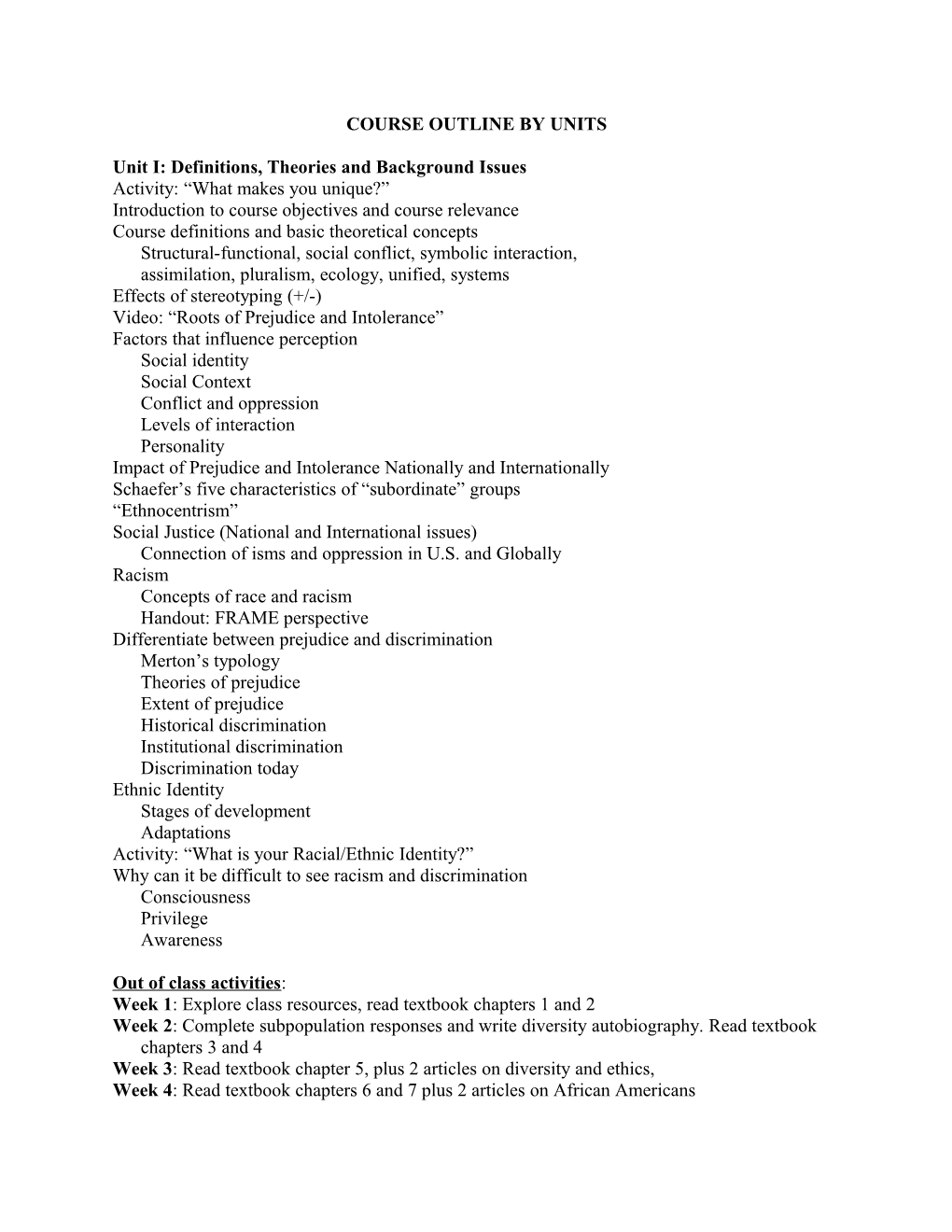 Course Outline by Units