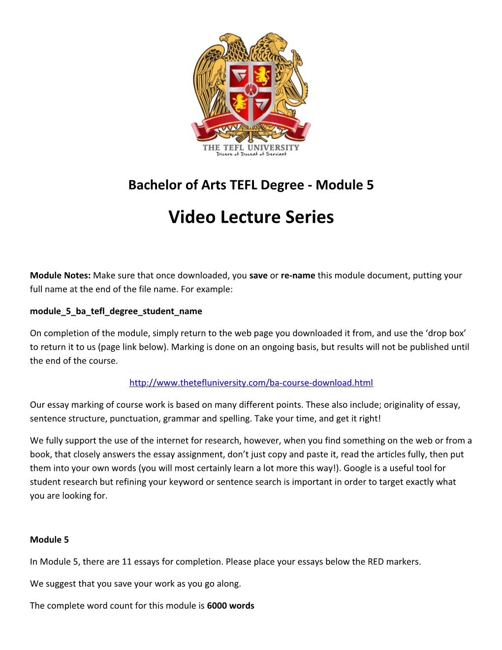 Bachelor of Arts TEFL Degree - Module 5