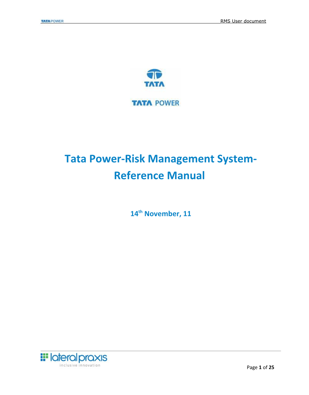 Tata Power-Risk Management System- Reference Manual