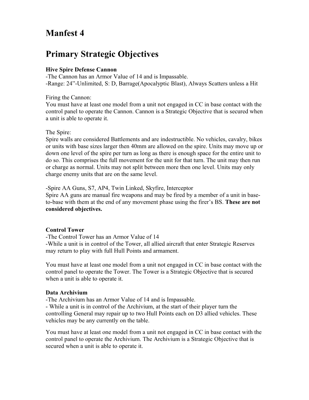 Main Table Strategic Objectives