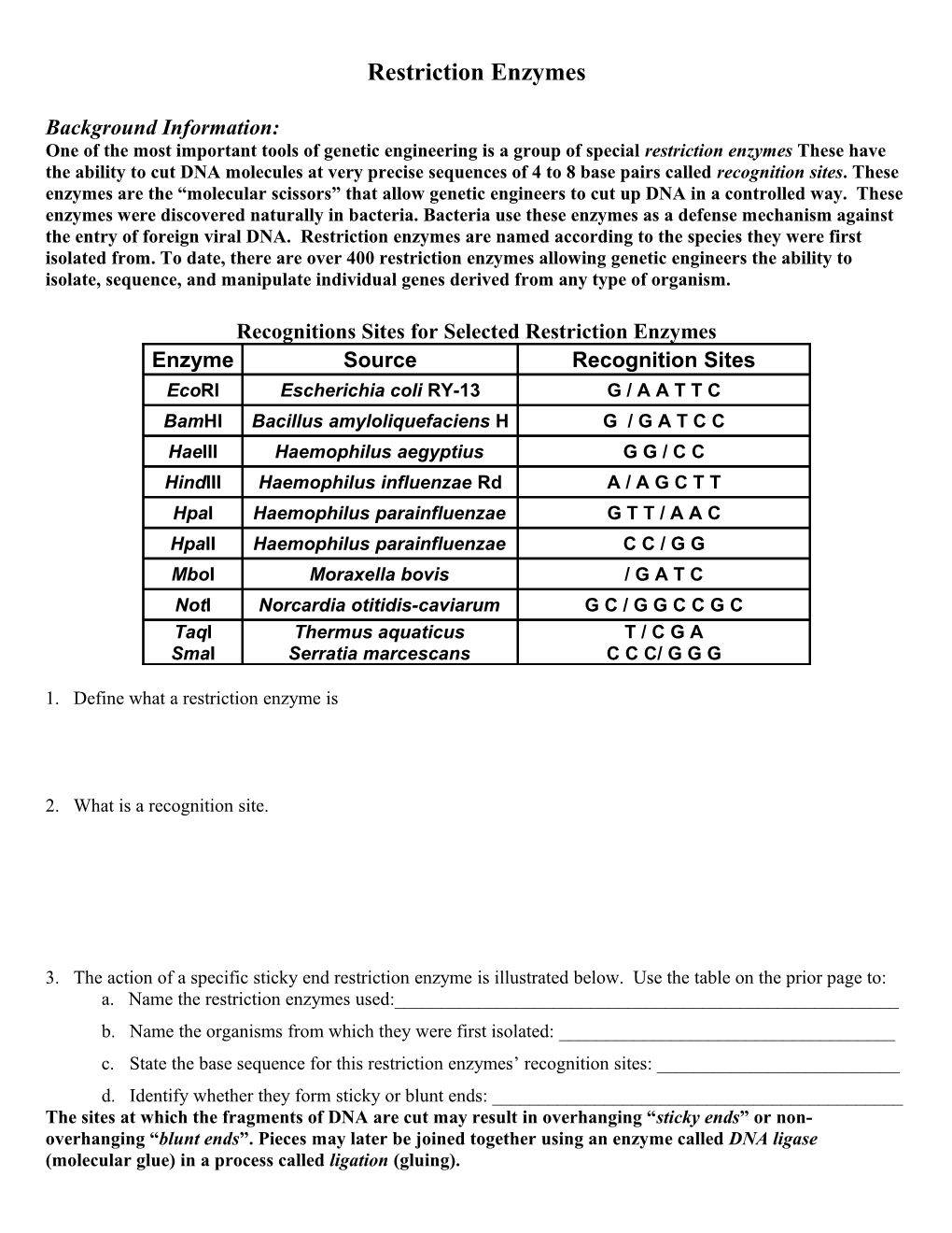 Restriction Enzymes