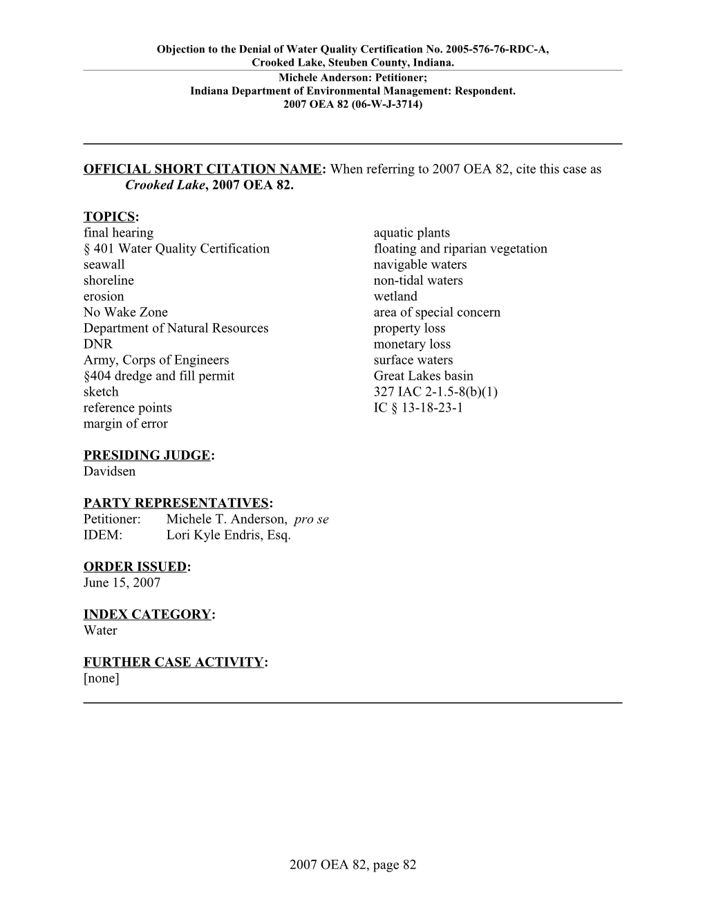 Objection to the Denial of Water Quality Certification No. 2005-576-76-RDC-A