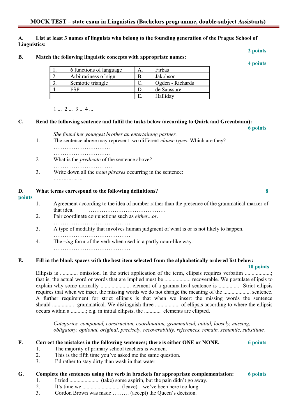 MOCK TEST Bc State Exam in Linguistics Autumn 2007