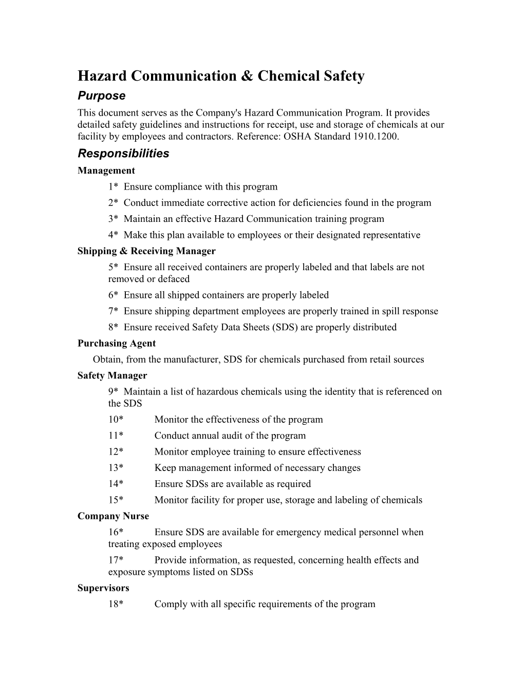 Hazard Communication & Chemical - Safety Program