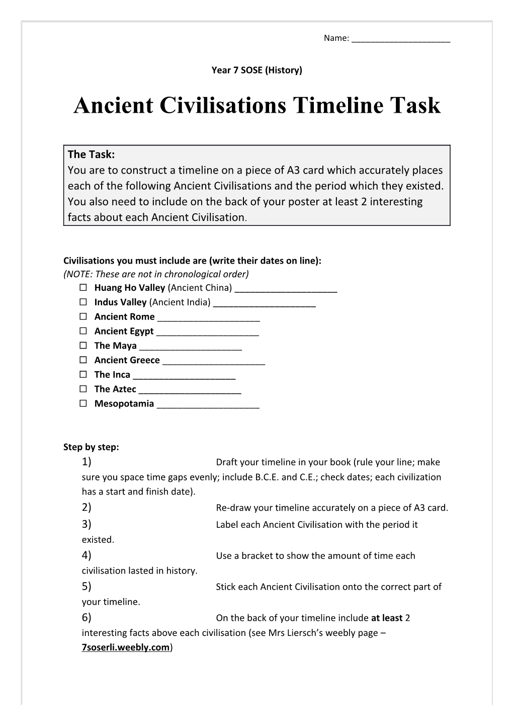 Ancient Civilisations Timeline Task