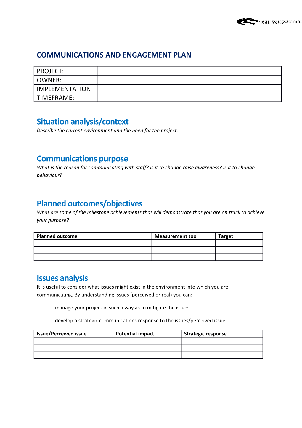 Communications and Engagement Plan