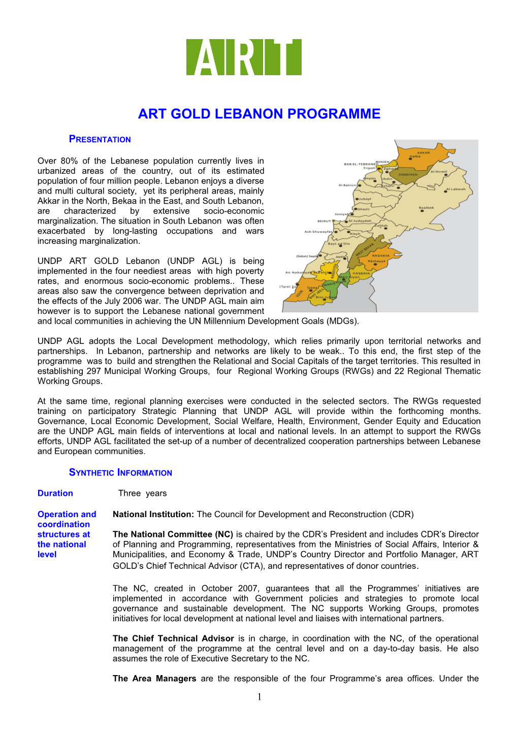 Art Gold Lebanon Programme