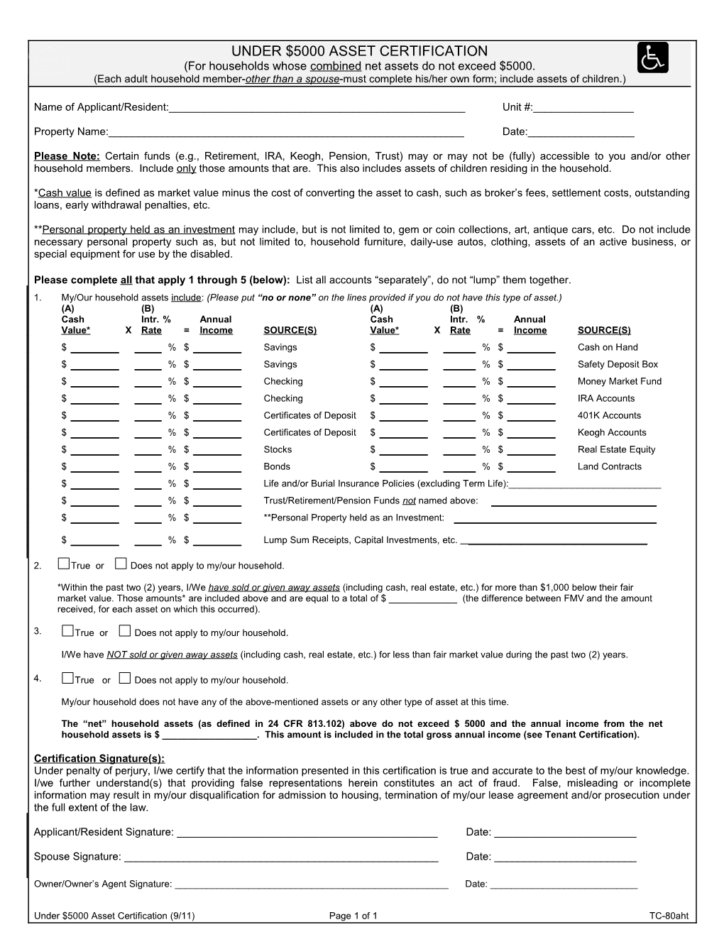 Non-Income Declaration