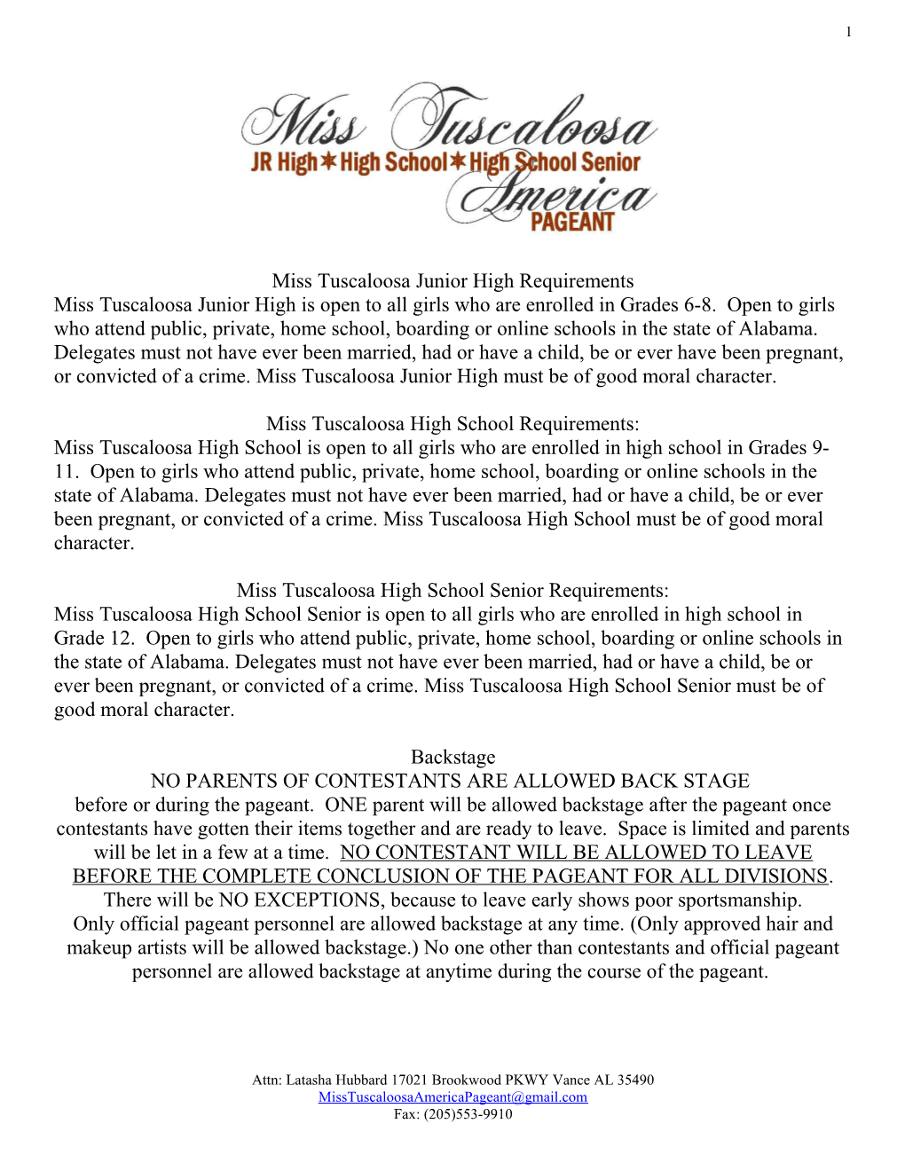 Miss Alabama High School Requirements